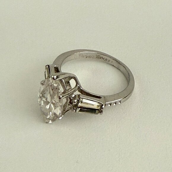 Diana Creations Ring Size 6 Marquise Baguette 10K HGE White Gold Electroplate - Picture 9 of 13